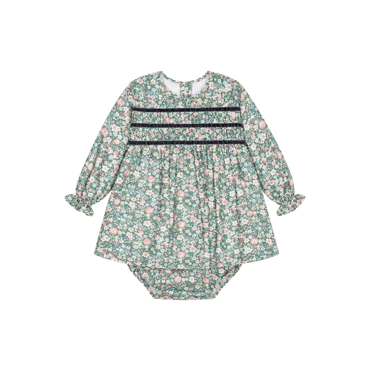 Belia Baby Smocked Dress Set | Green Floral