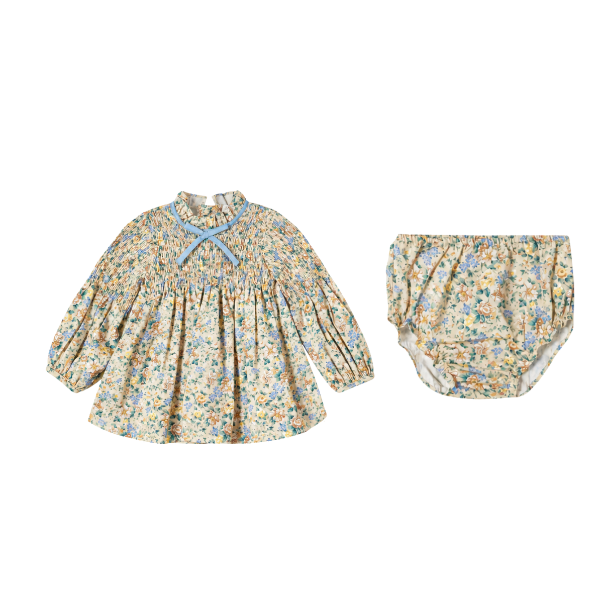 Raya Baby Hand-Smocked Set | Beige Floral