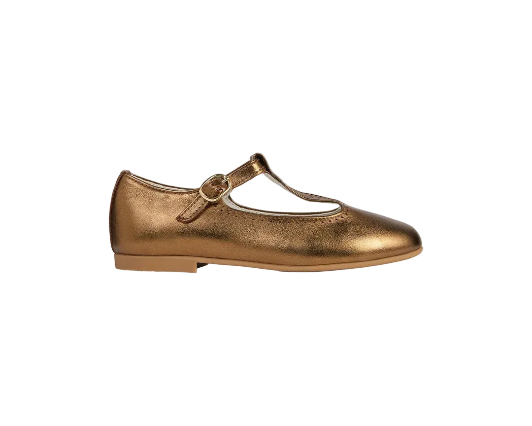 Leather T-Bar Shoes | Bronze