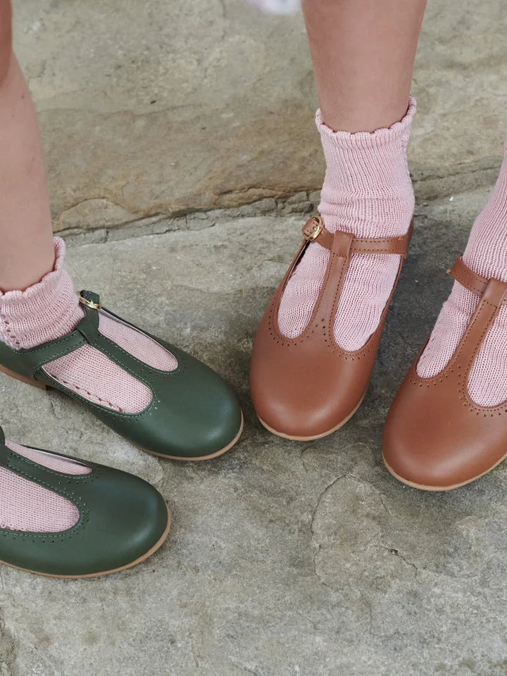 Leather T-Bar Shoes | Dark Tan