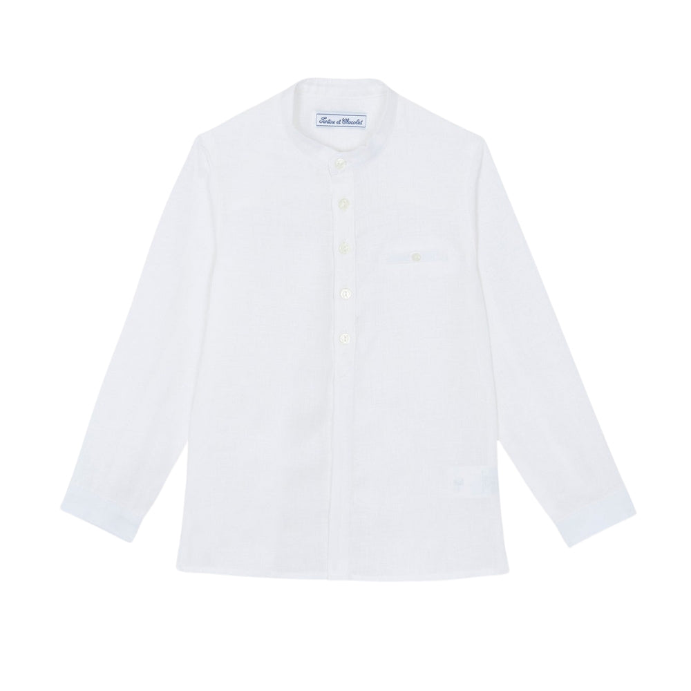 Mao Collar Linen | White