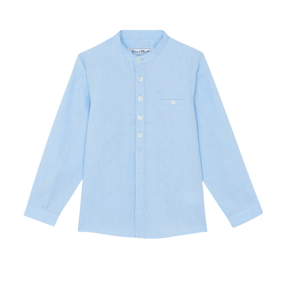 Mao Collar Linen | Blue