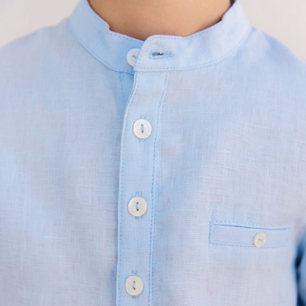 Mao Collar Linen | Blue