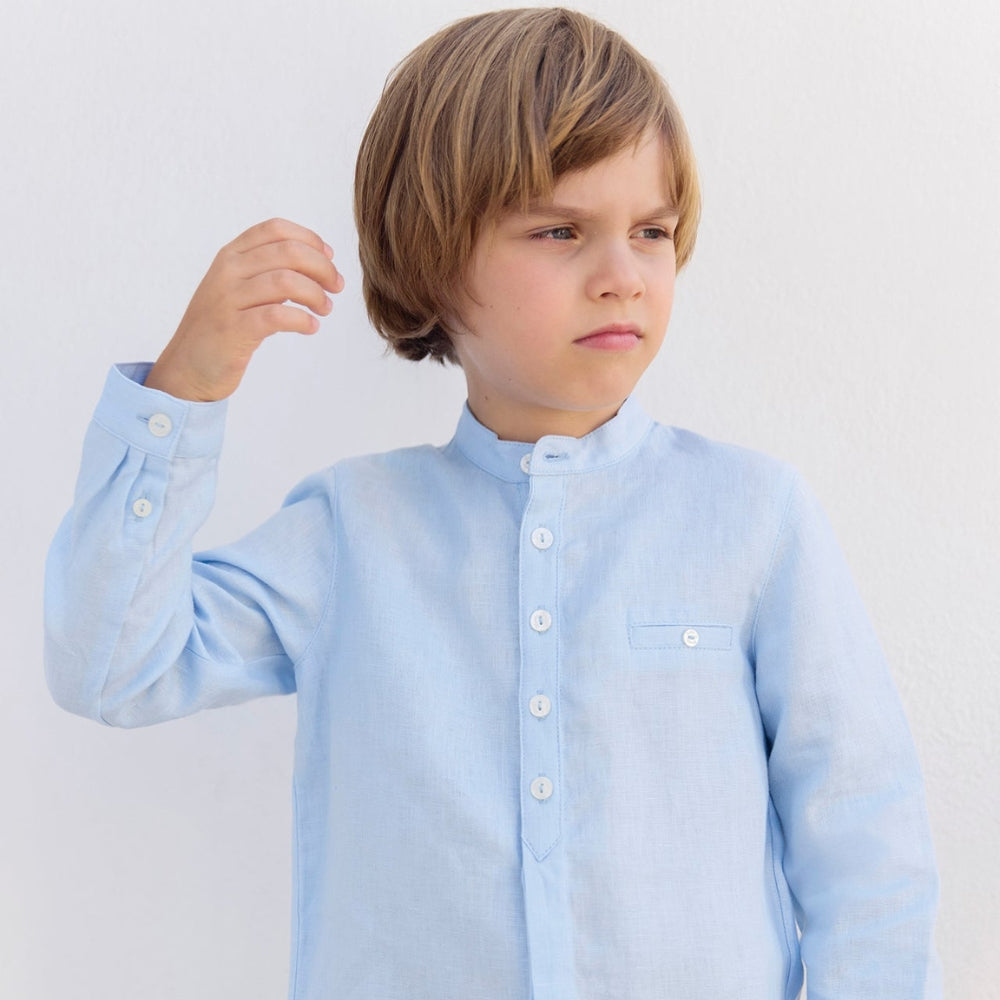 Mao Collar Linen | Blue