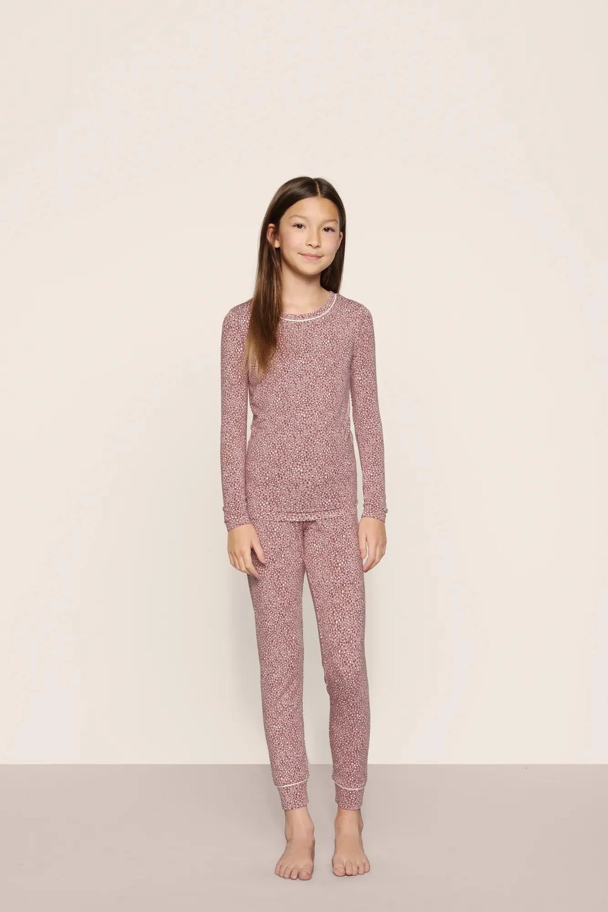 Kids Printed Long Pj Set | Animal Instinct Woodrose Ivory