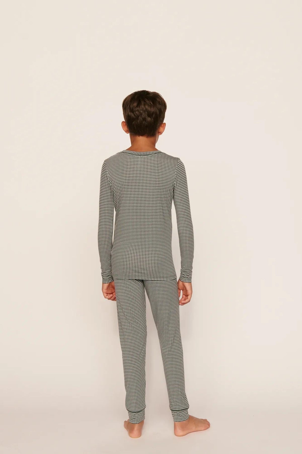 Kids Printed Long Pj Set | Cabin Check Ivory Pine