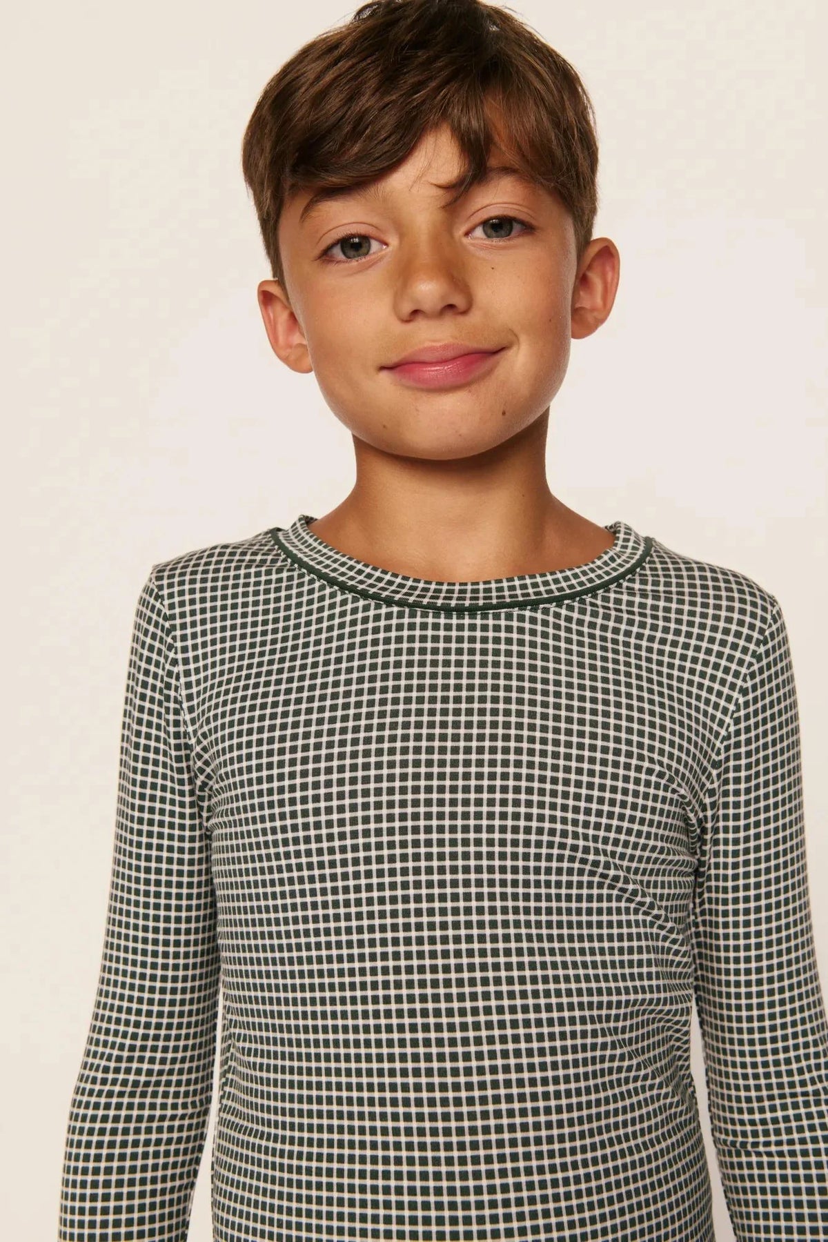 Kids Printed Long Pj Set | Cabin Check Ivory Pine