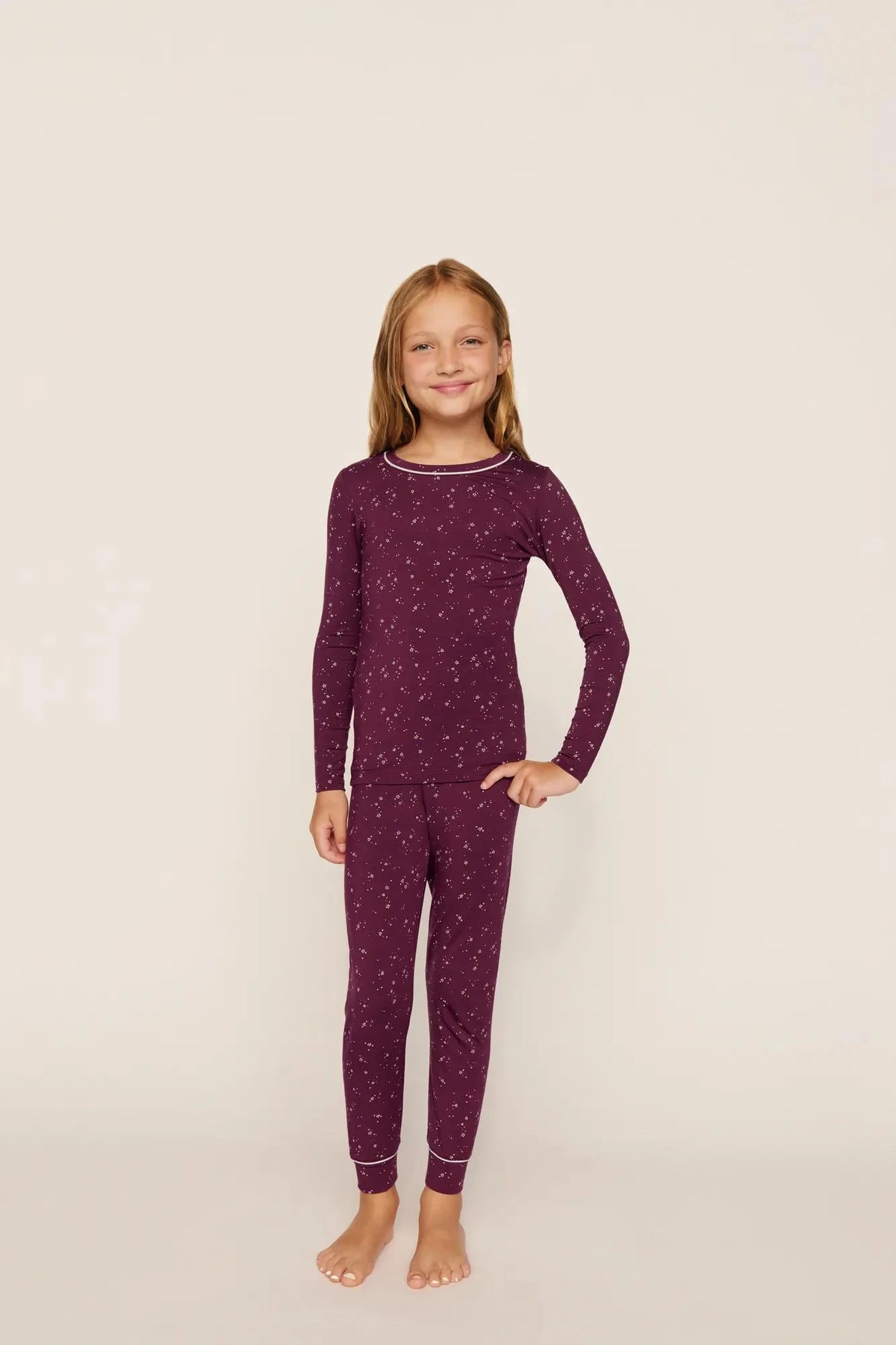 Kids Printed Long Pj Set | Starlight Wildberry Ivory