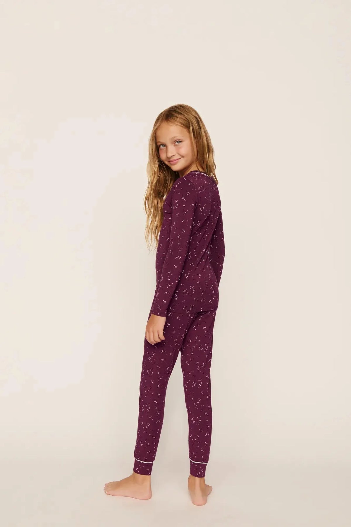 Kids Printed Long Pj Set | Starlight Wildberry Ivory