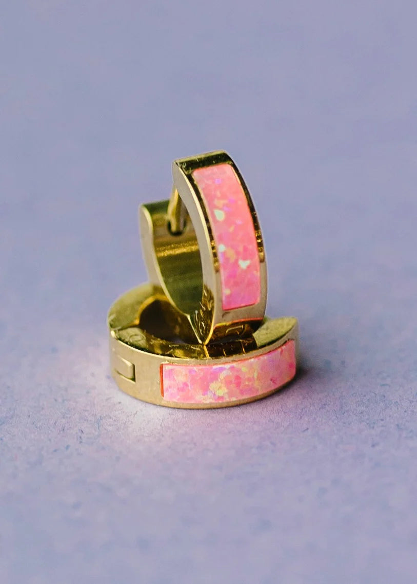 Neon Pink Opal Huggies