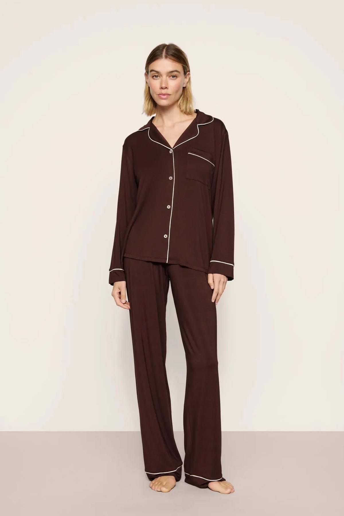 Womens Gisele Long Pj Set | Chocolate Ivory