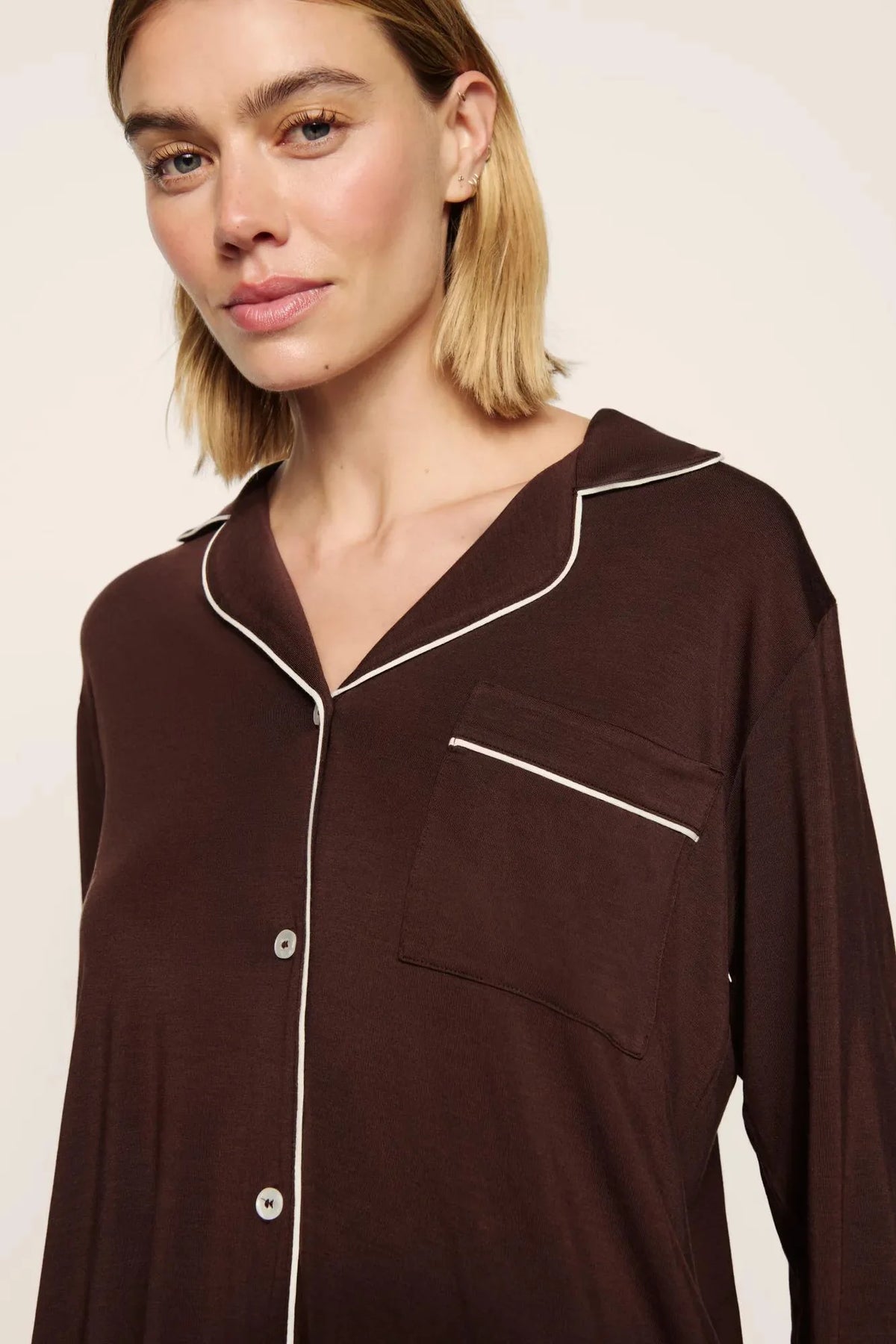 Womens Gisele Long Pj Set | Chocolate Ivory