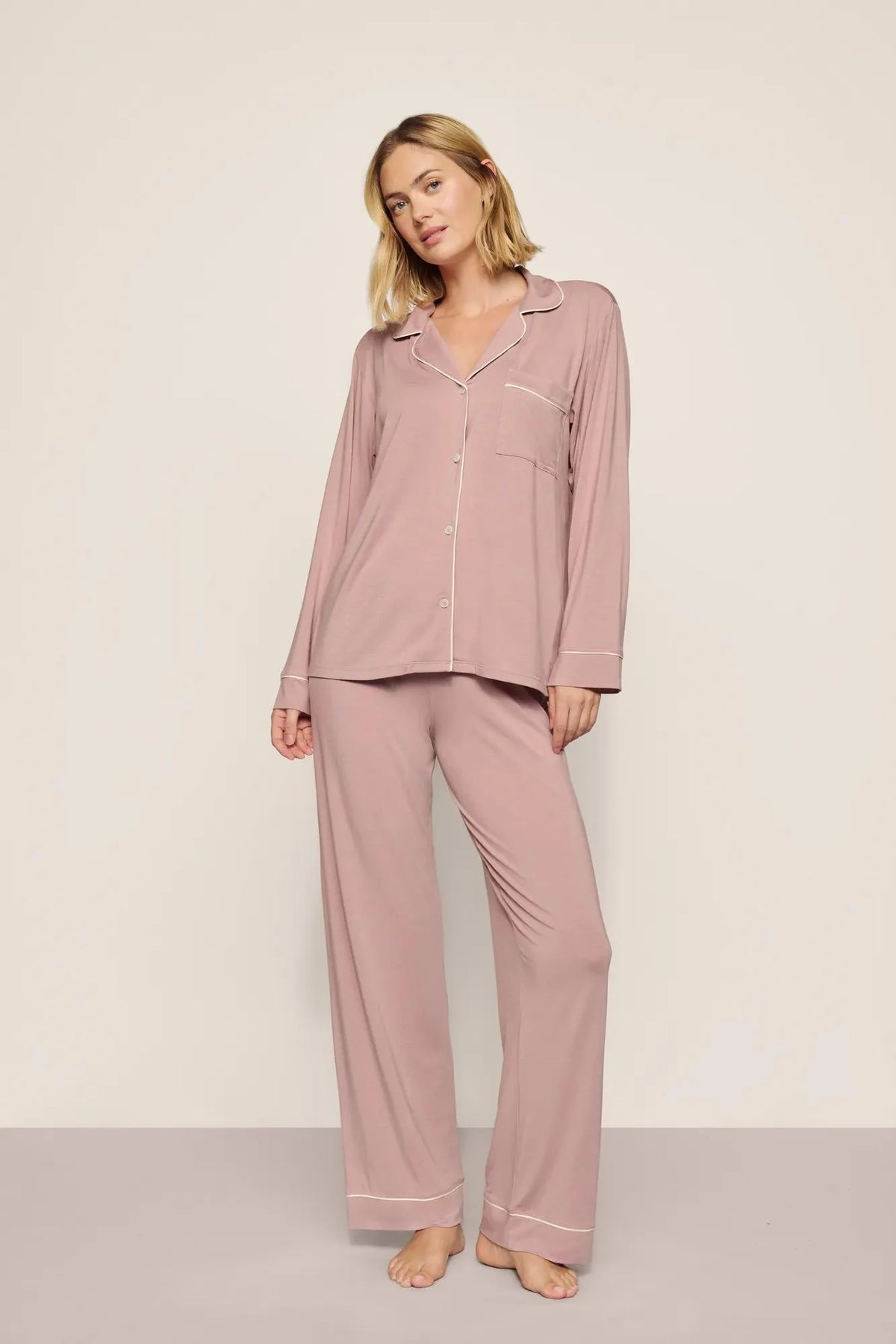 Womens Gisele Long Pj Set | Woodrose Ivory