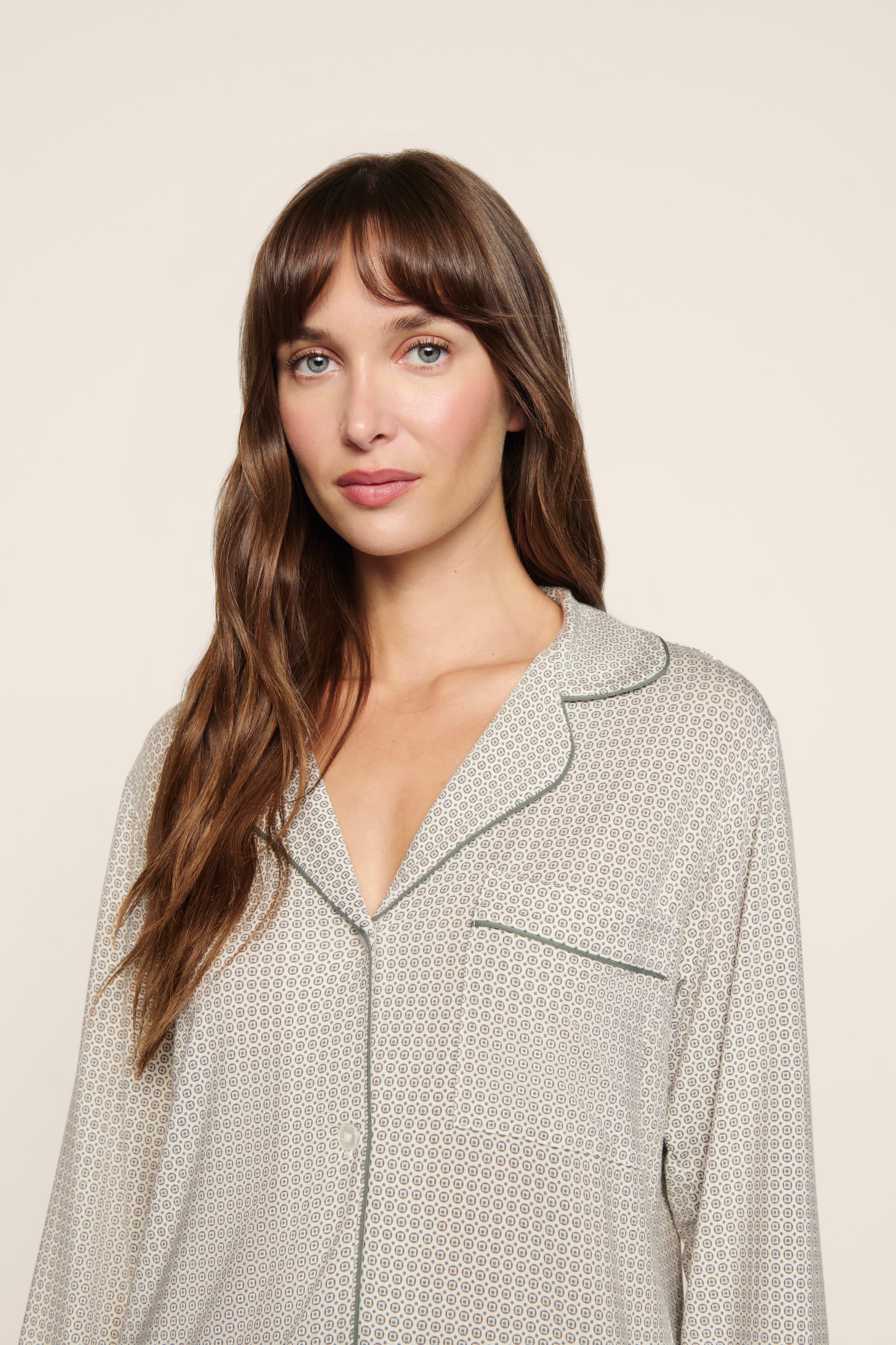 Womens Gisele Long PJ Set | Geo Mod Desert Sage