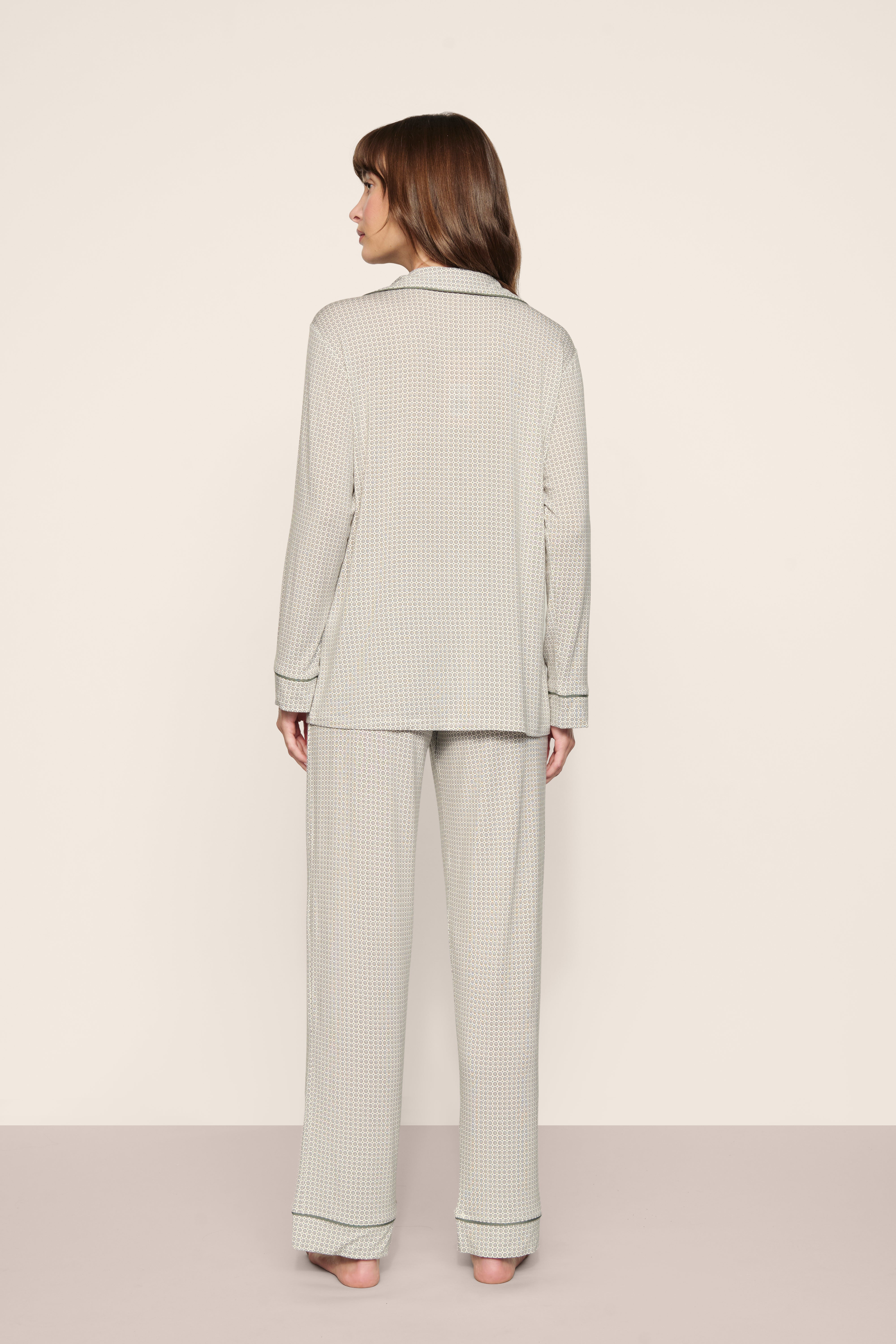 Womens Gisele Long PJ Set | Geo Mod Desert Sage