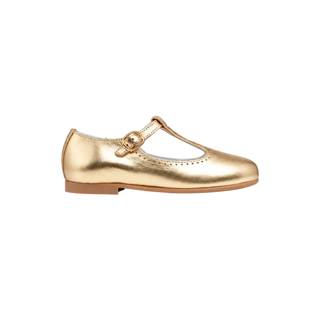 Leather T-Bar Shoes | Gold