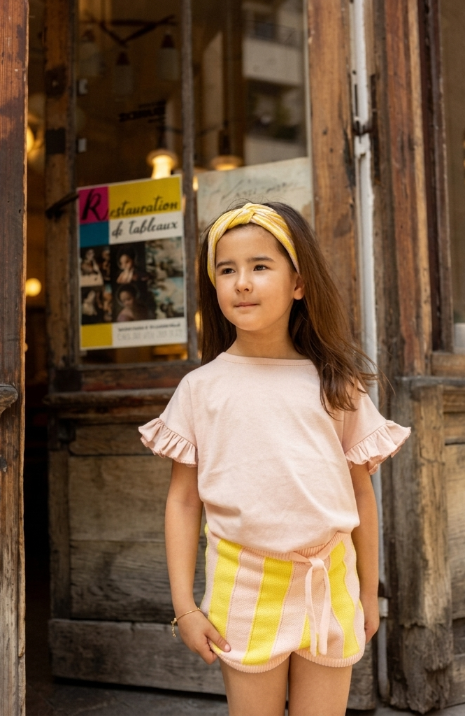 Paule Knitted Stripe Set | Yellow and Pink