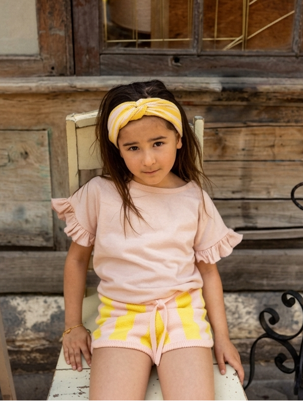 Paule Knitted Stripe Set | Yellow and Pink