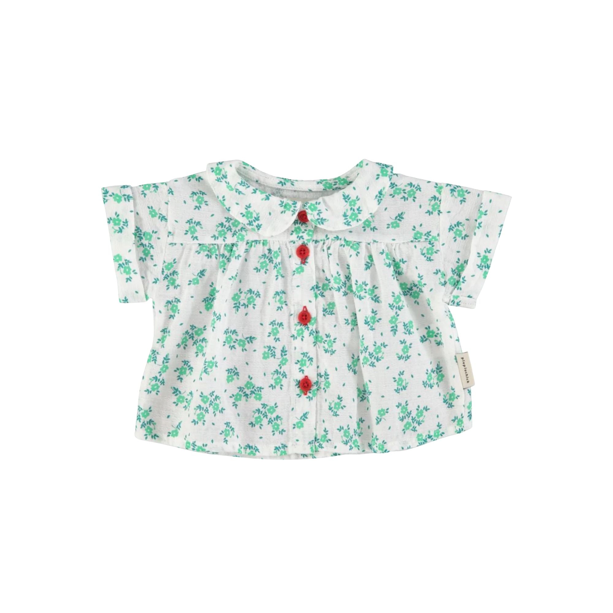 Flower Print Peter Pan Collar Shirt | Ecru/Green