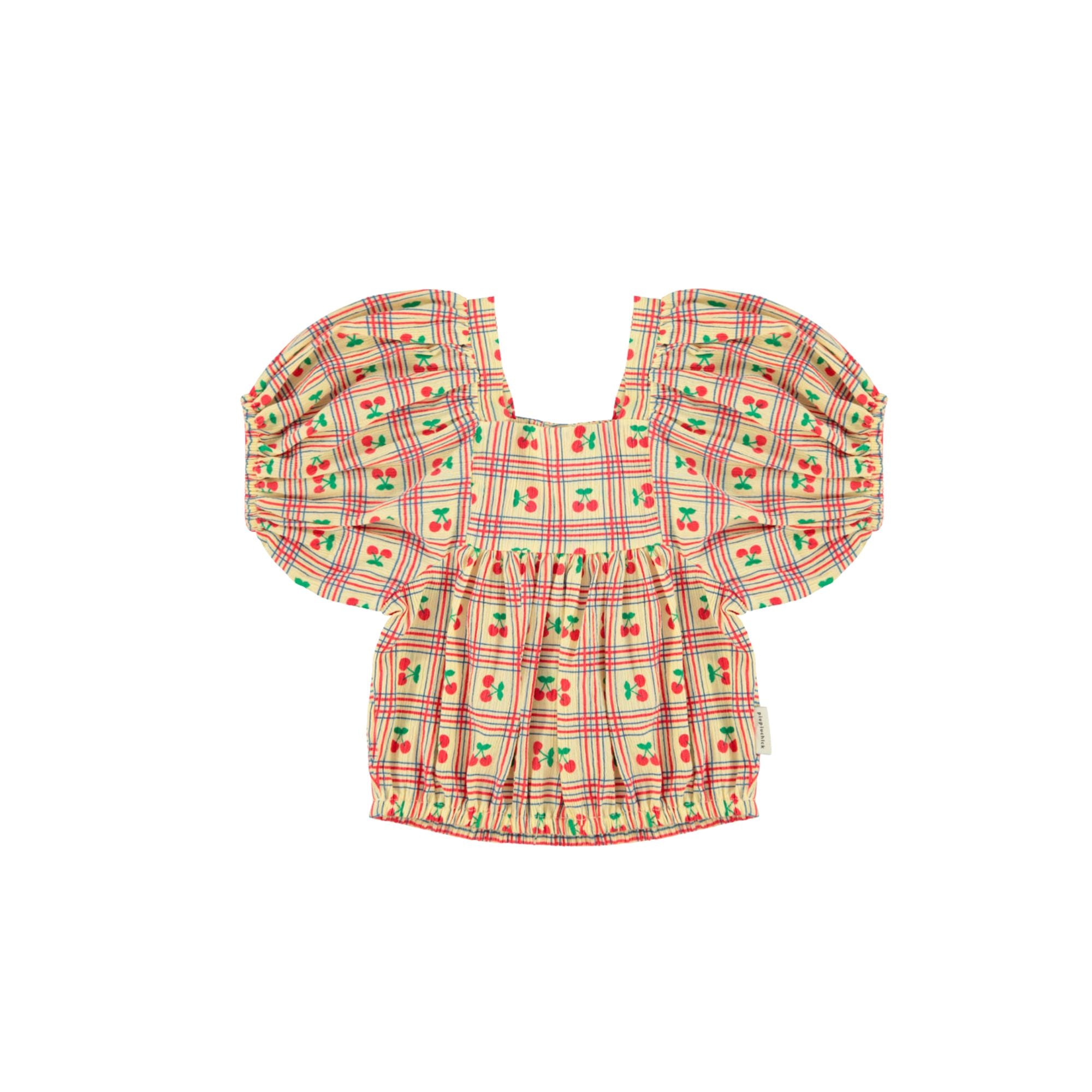 Cherry Print Balloon Sleeves Cropped Blouse | Light Yellow
