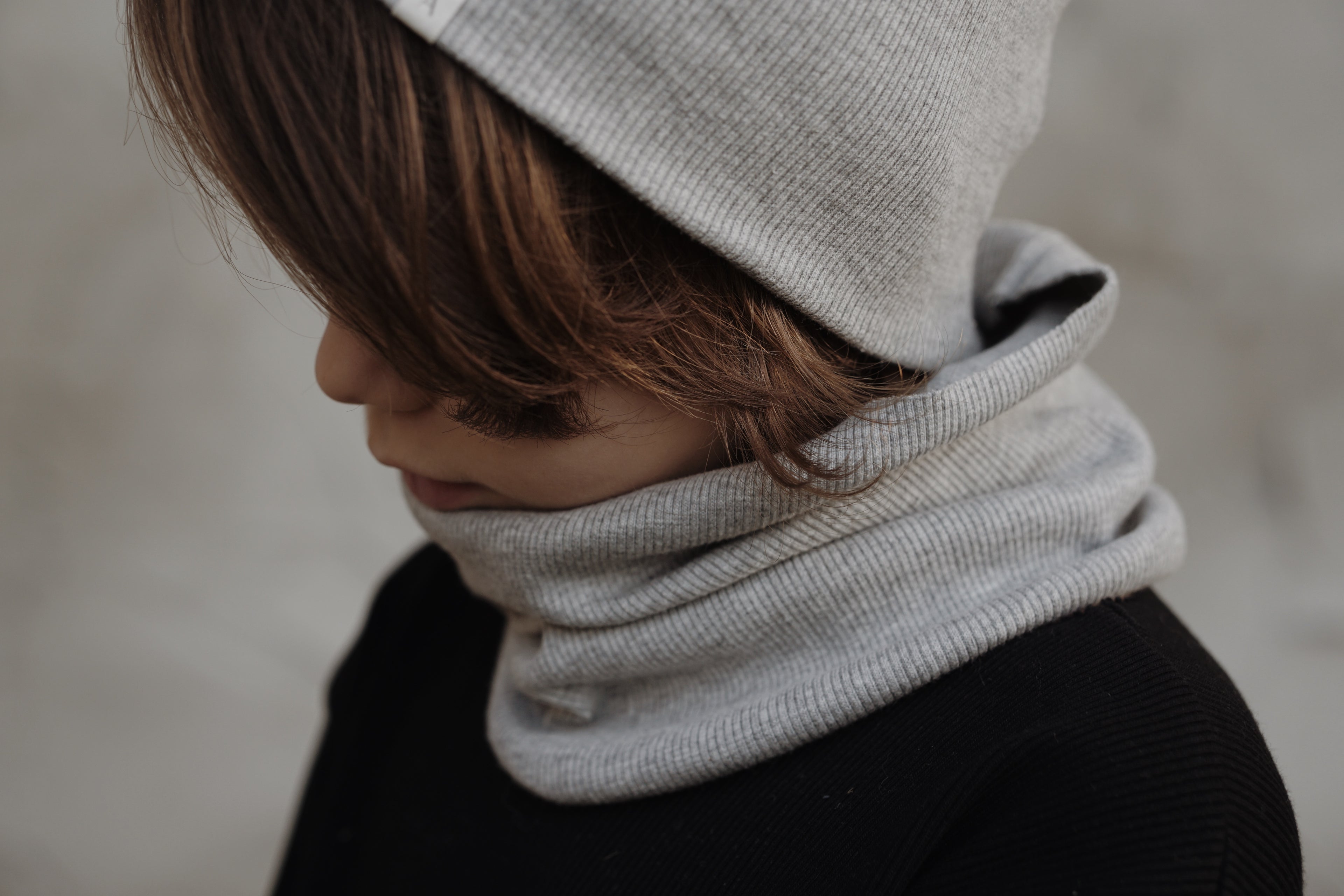 Rib Tube Scarf - Light Grey