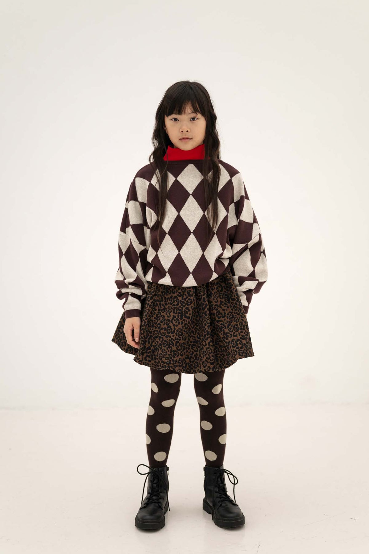 Balloon Mini Skirt | Chocolate Leopard Jacquard