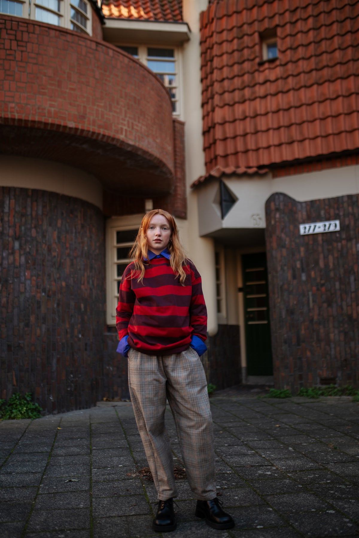 Boxy Sweater | Rusty Mulberry Block Stripe