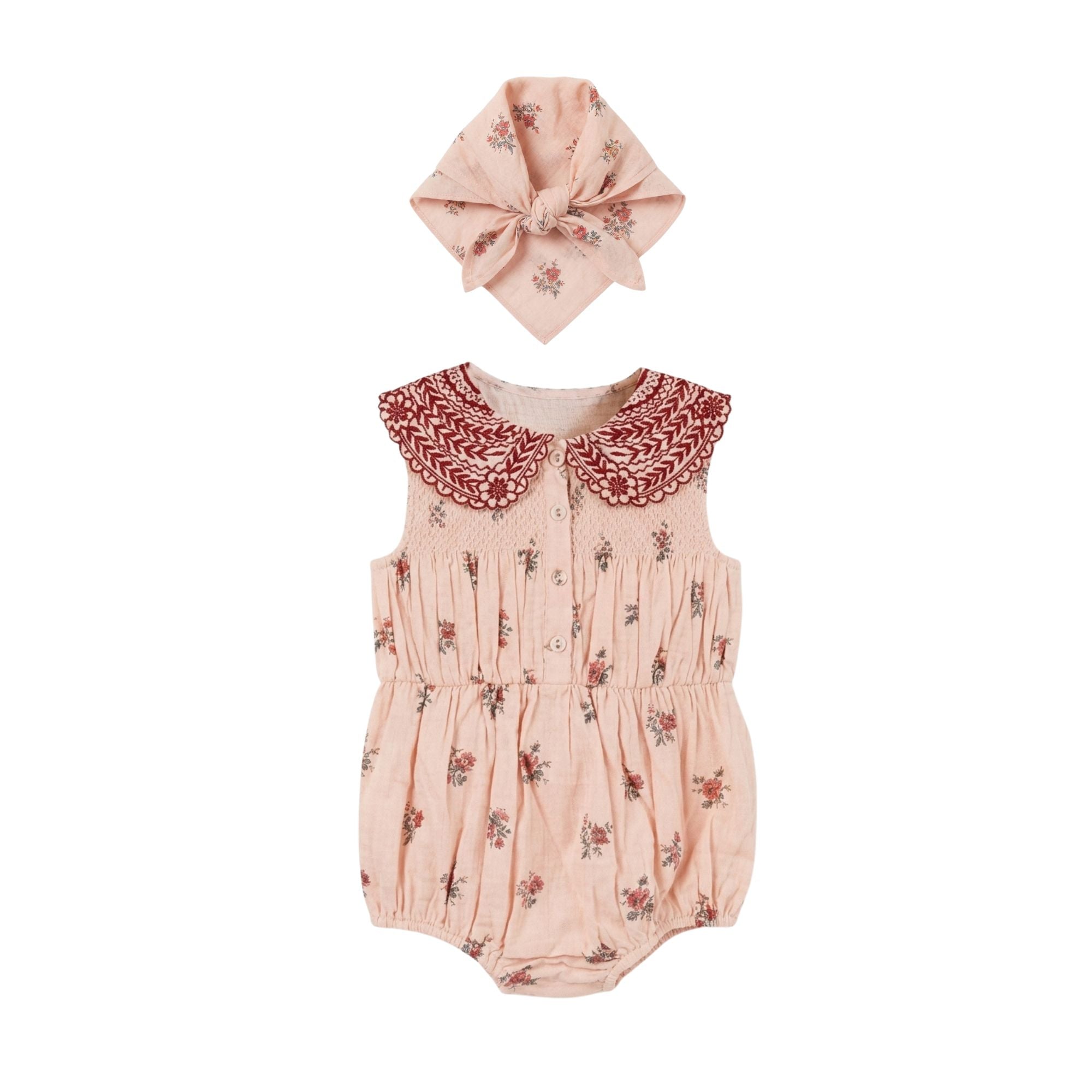 Romper with Scarf | Pink Garden Flowers