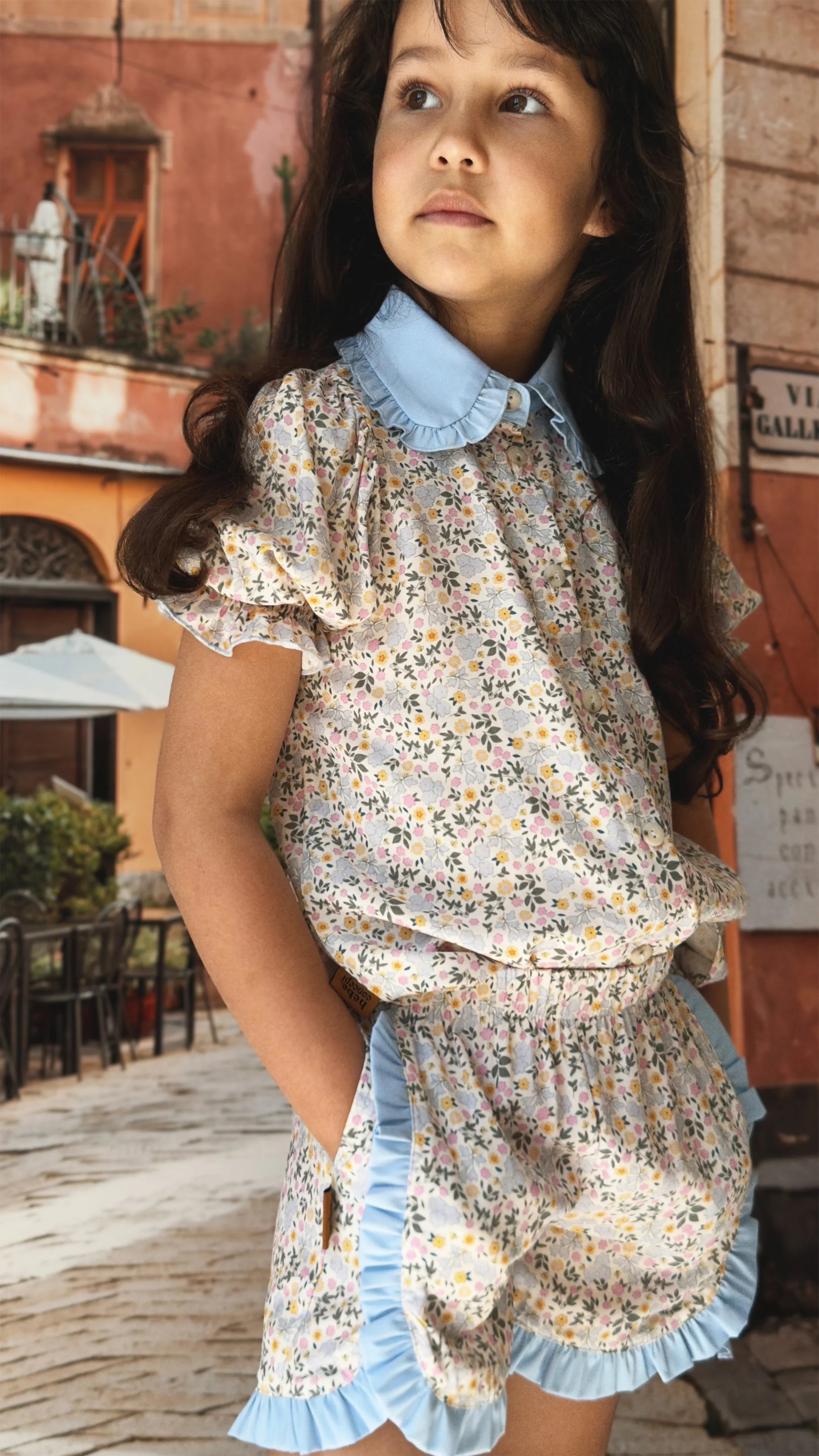 Floral Blouse & Shorts Set | Blue & Green