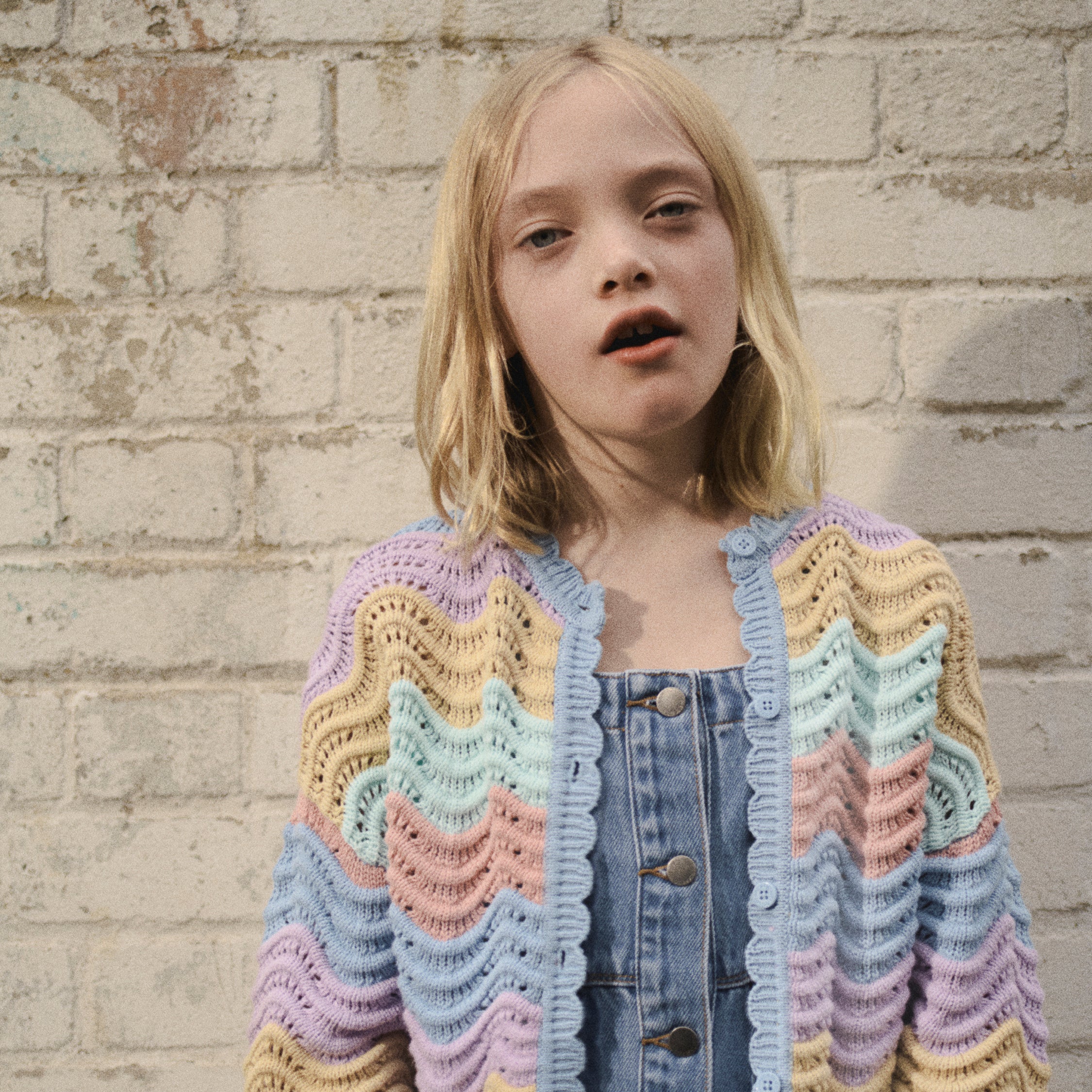 Scalloped Striped Cotton Cardigan