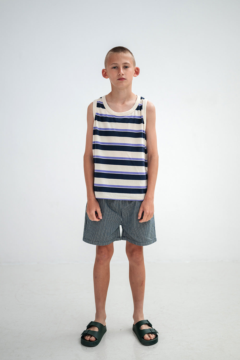 Singlet | Cream Teal Glacier Stripe
