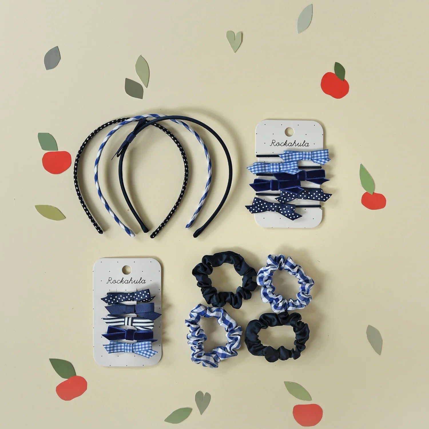 School Check and Satin Scrunchie Set | Blue