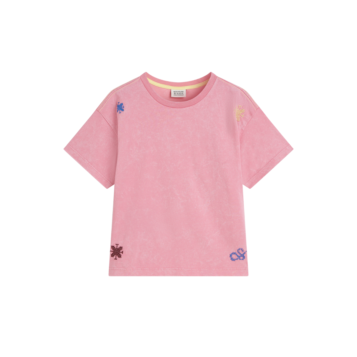 Embroidered Snow Washed T-shirt | Wild Rose