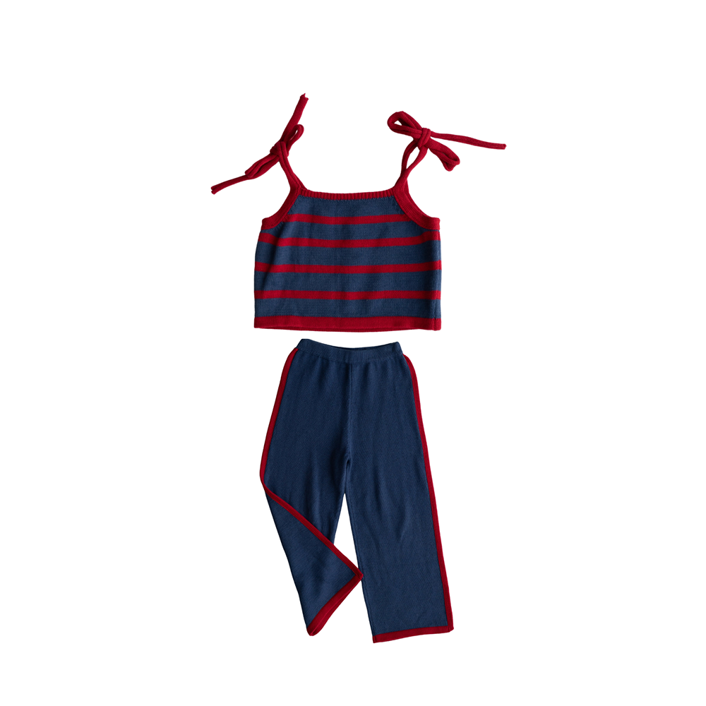 Bobbie Top with Hudson Knitted Pant Set | Blue/Red