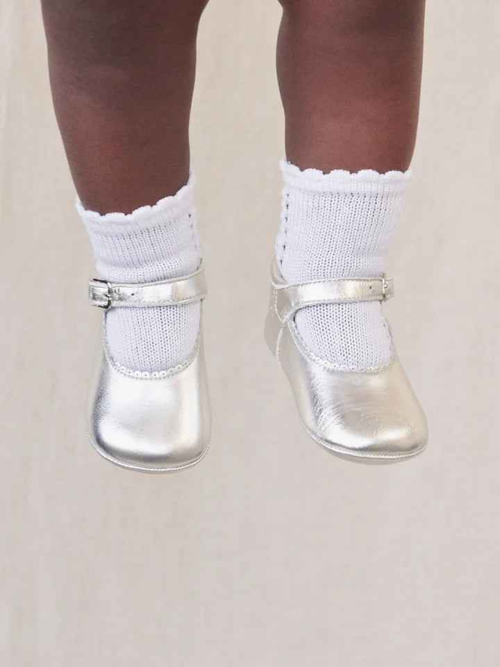 Leather Baby Mary Jane Shoes | Silver