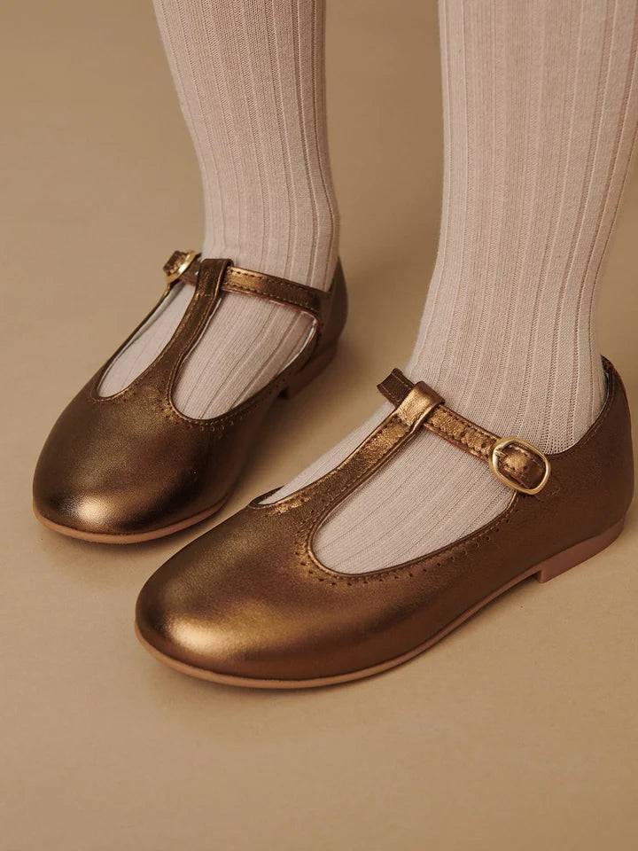 Leather T-Bar Shoes | Bronze