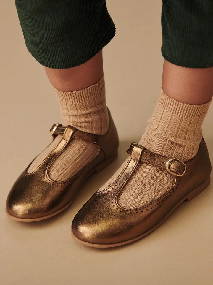 Leather T-Bar Shoes | Bronze