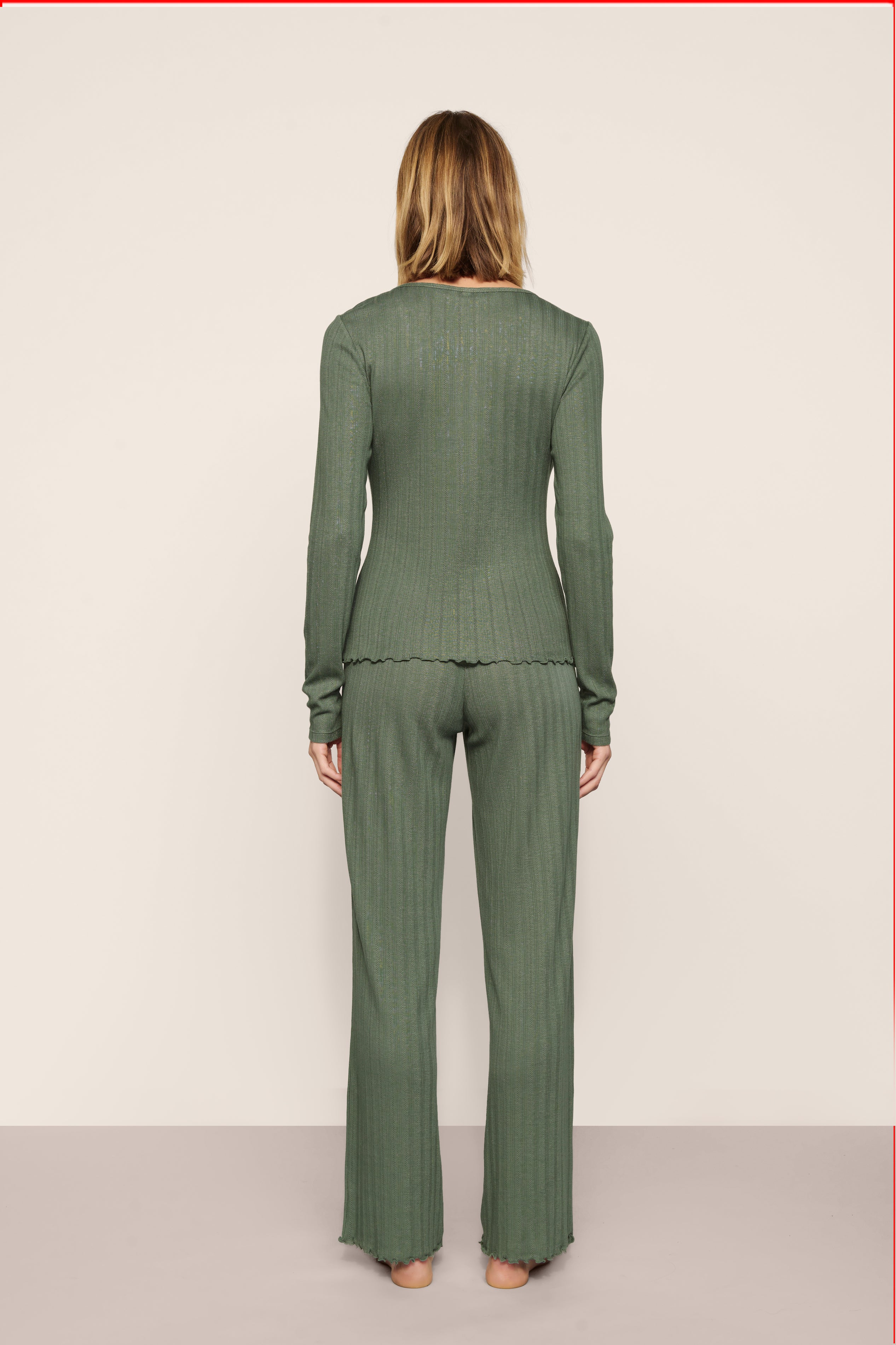 Womens Pointelle Long PJ Set | Desert Sage