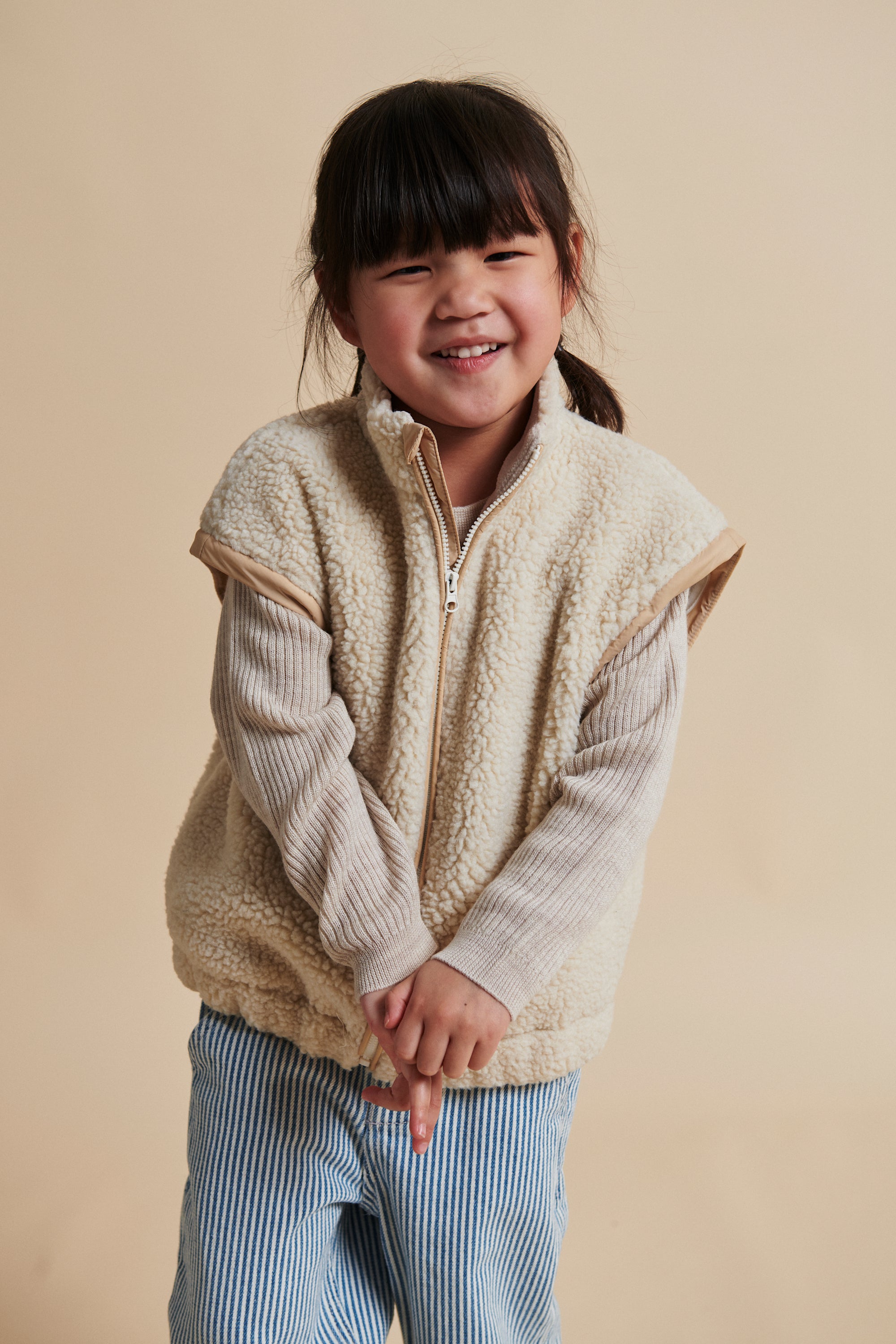 Teddy Removable Sleeves Jacket | Cream