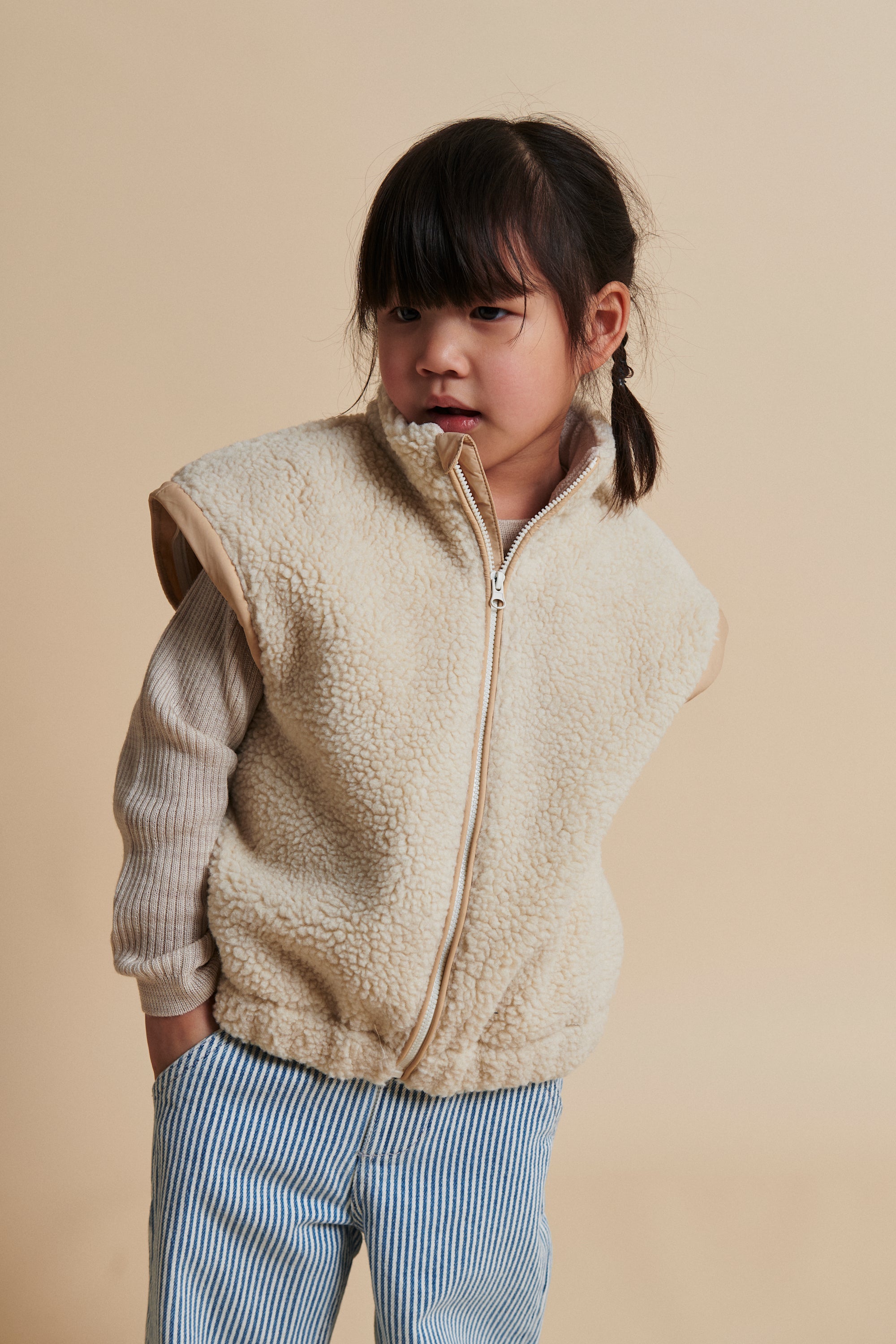 Teddy Removable Sleeves Jacket | Cream