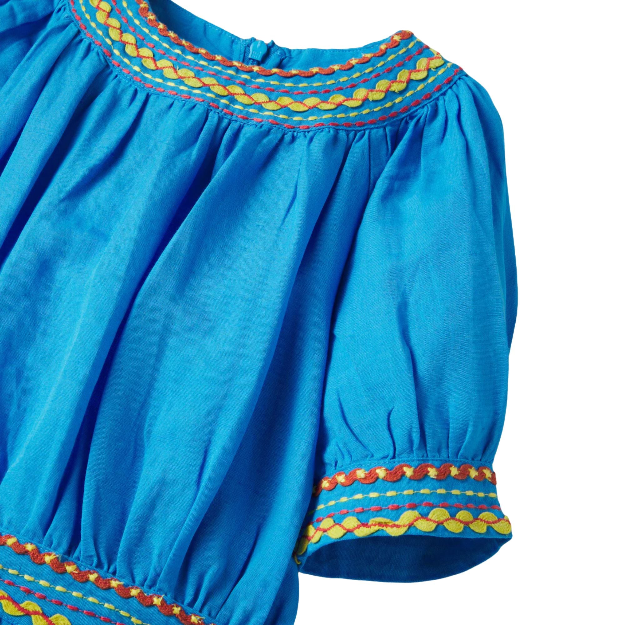 Embroidered Linen Dress | Blue