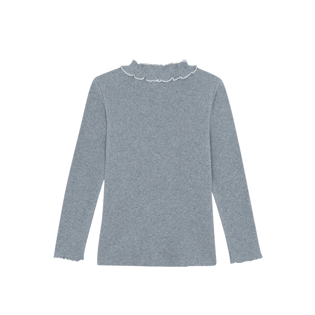 Ruffled Collar Cotton T-shirt | Marl Grey