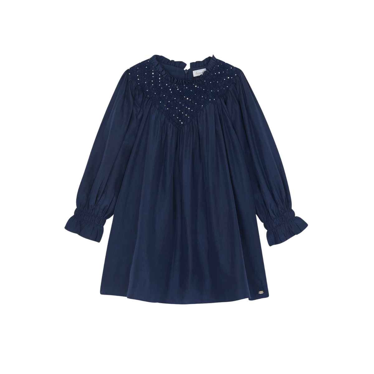 Beaded Smock Silk Dress | Navy