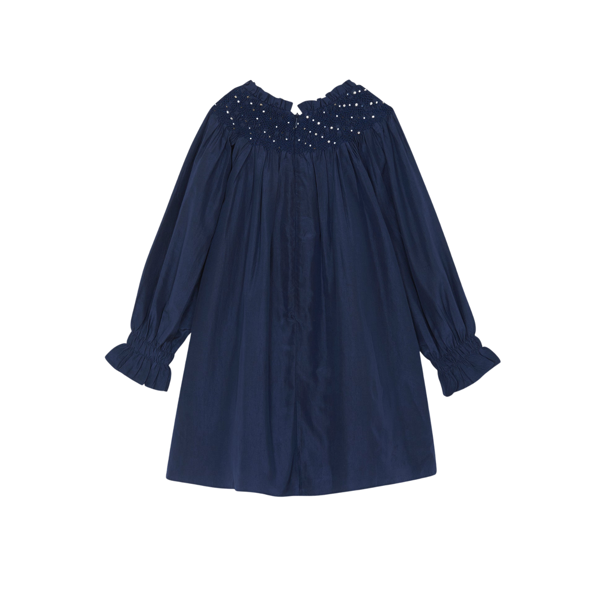 Beaded Smock Silk Dress | Navy