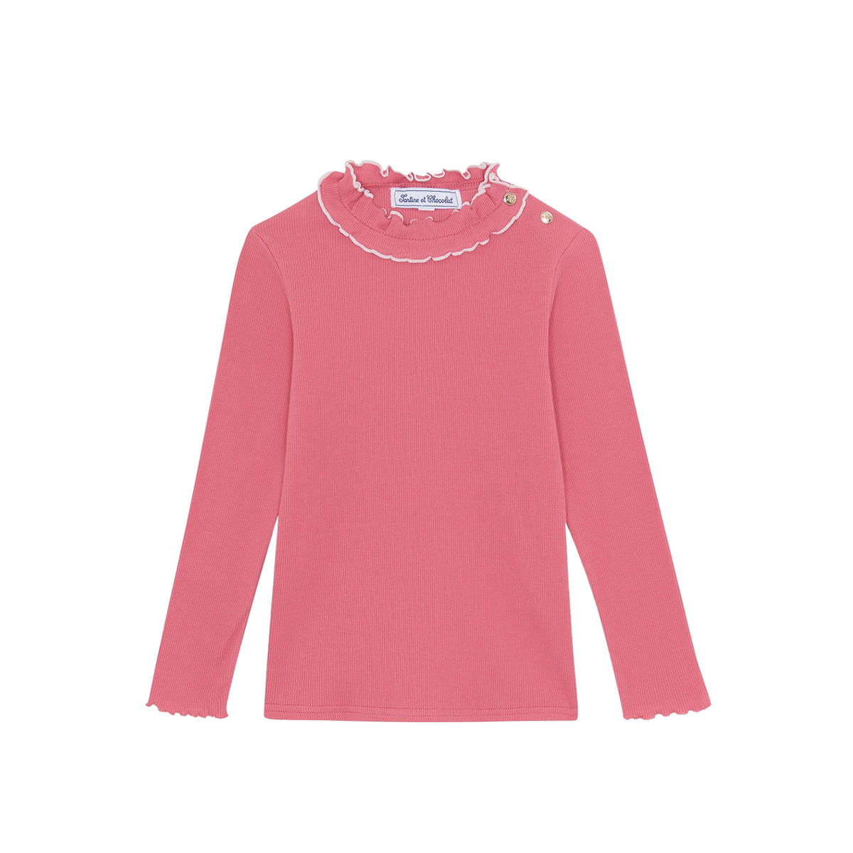 Ruffled Collar Cotton T-shirt | Peony