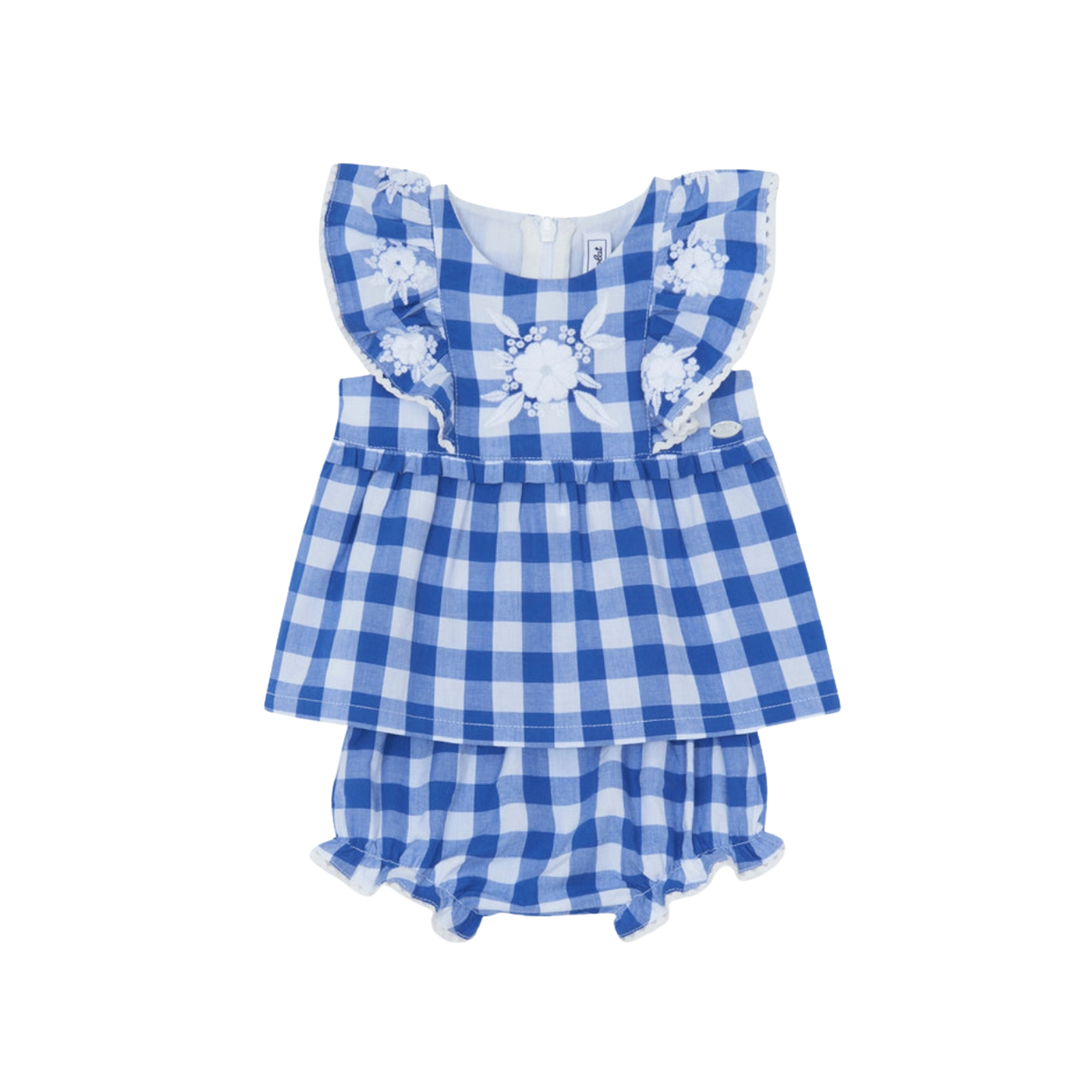 Embroidered Gingham Shorts Set | Blue Electric