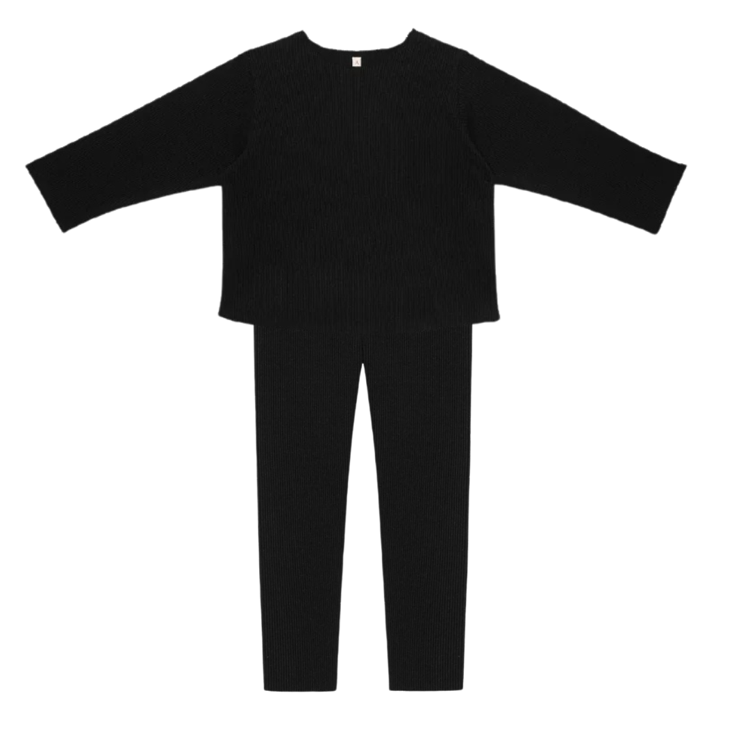 Rib Sweatshirt Set- Black