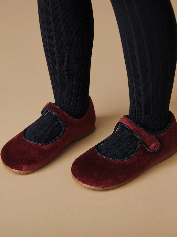 Velvet Mary Jane Shoes | Burgundy