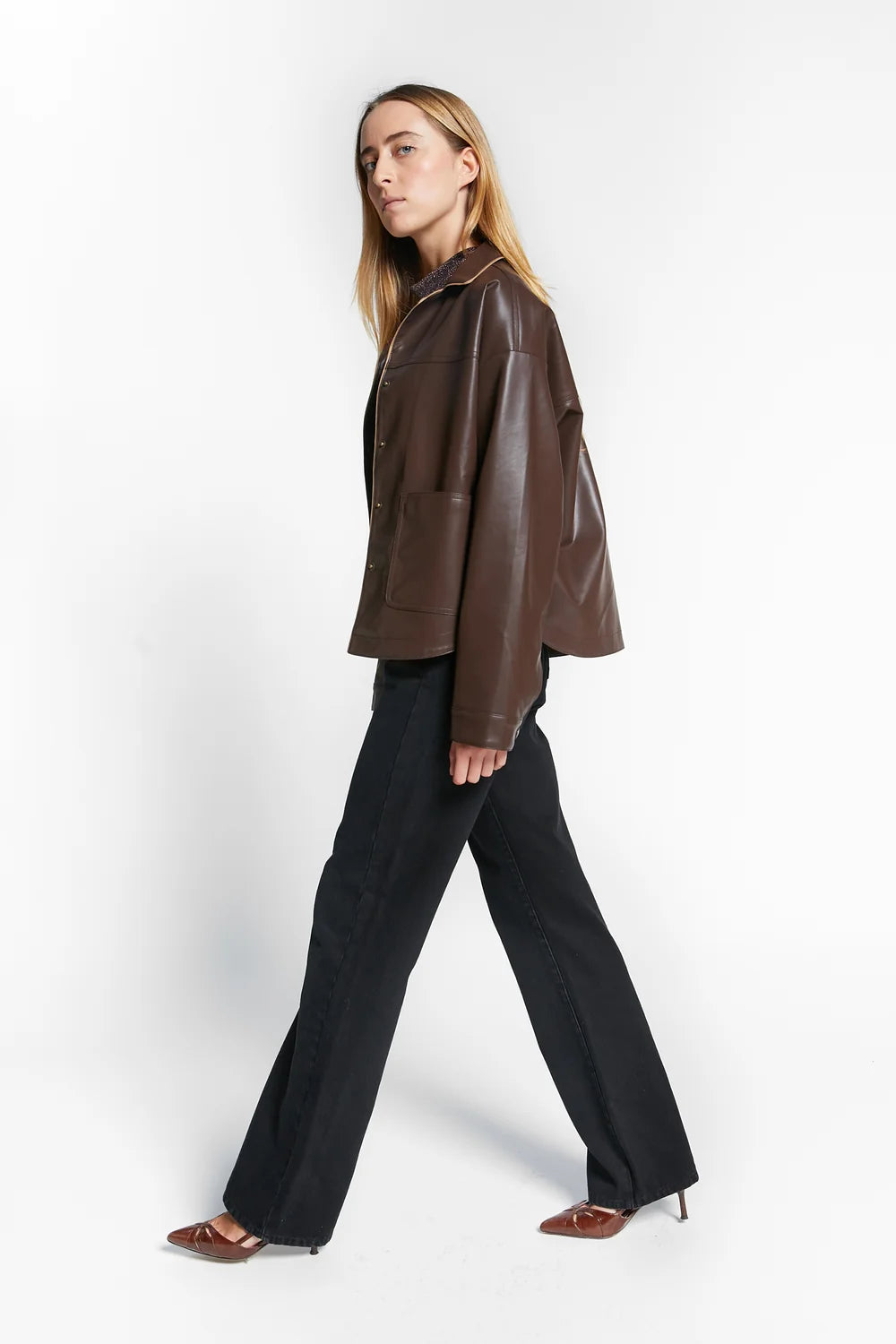 Wien Fake Leather Jacket | Coffee