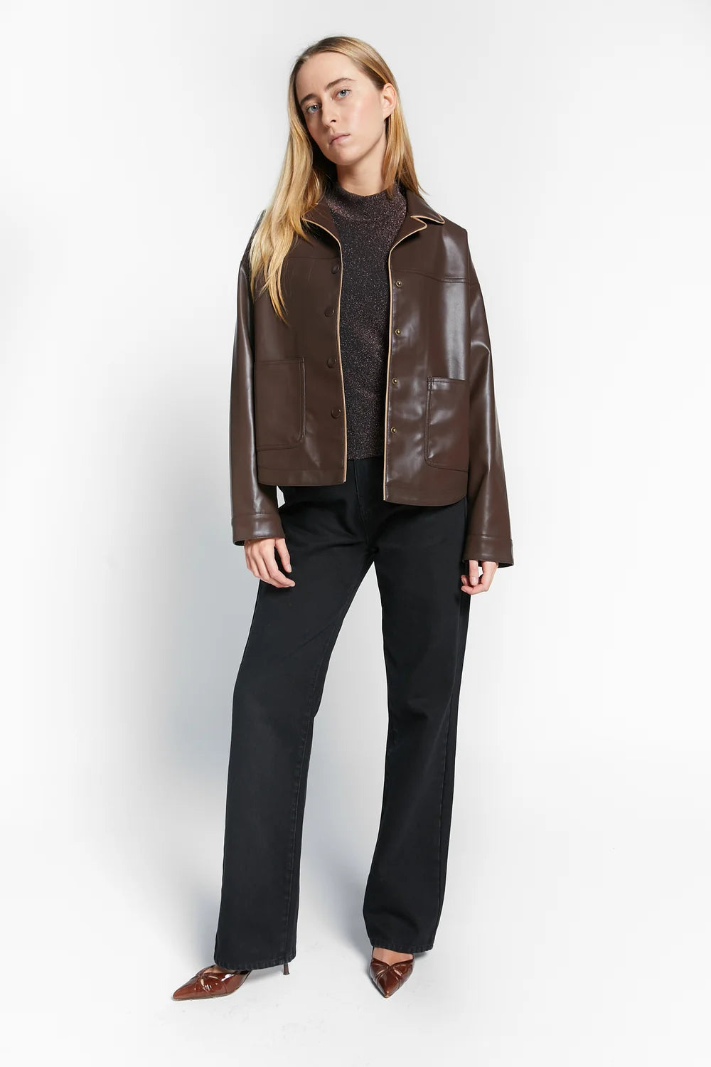 Wien Fake Leather Jacket | Coffee